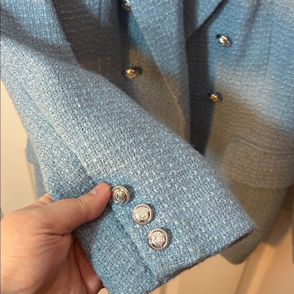 Esqualo Tweed Boucle Light Blue Double-Breasted Blazer size 10 - Picture 4 of 8